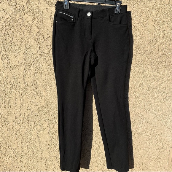 CHICO’S SO SLIMMING Ponte Black Pants Trendy Zipper 5 Pocket - Picture 2 of 8